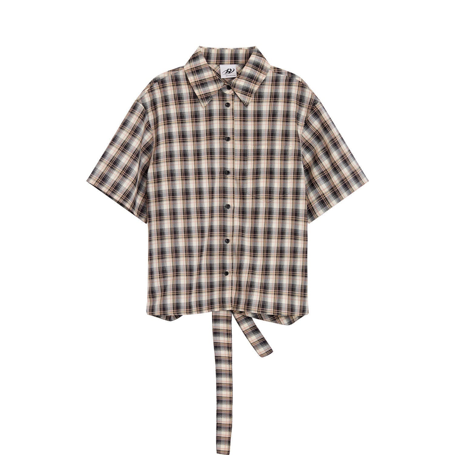 RUN TO THE FUTURE Skin Friendly Breathable Vintage Slim Tie Women Plaid Button Collar Shirts