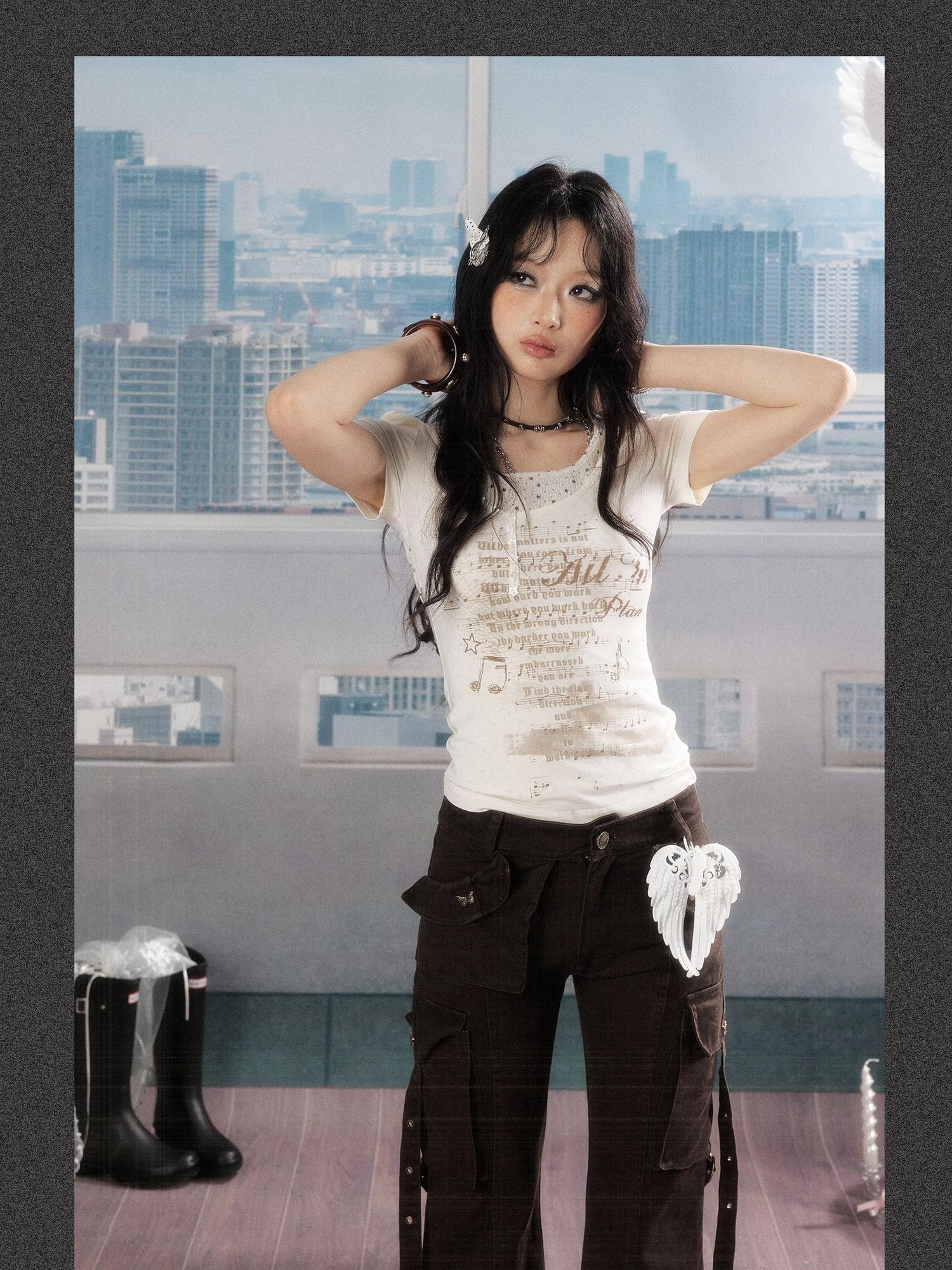 ALL iN plan Soft Lyocell Casual Round Neck A Line Sleeve Women Letter Print Offwhite Tshirt