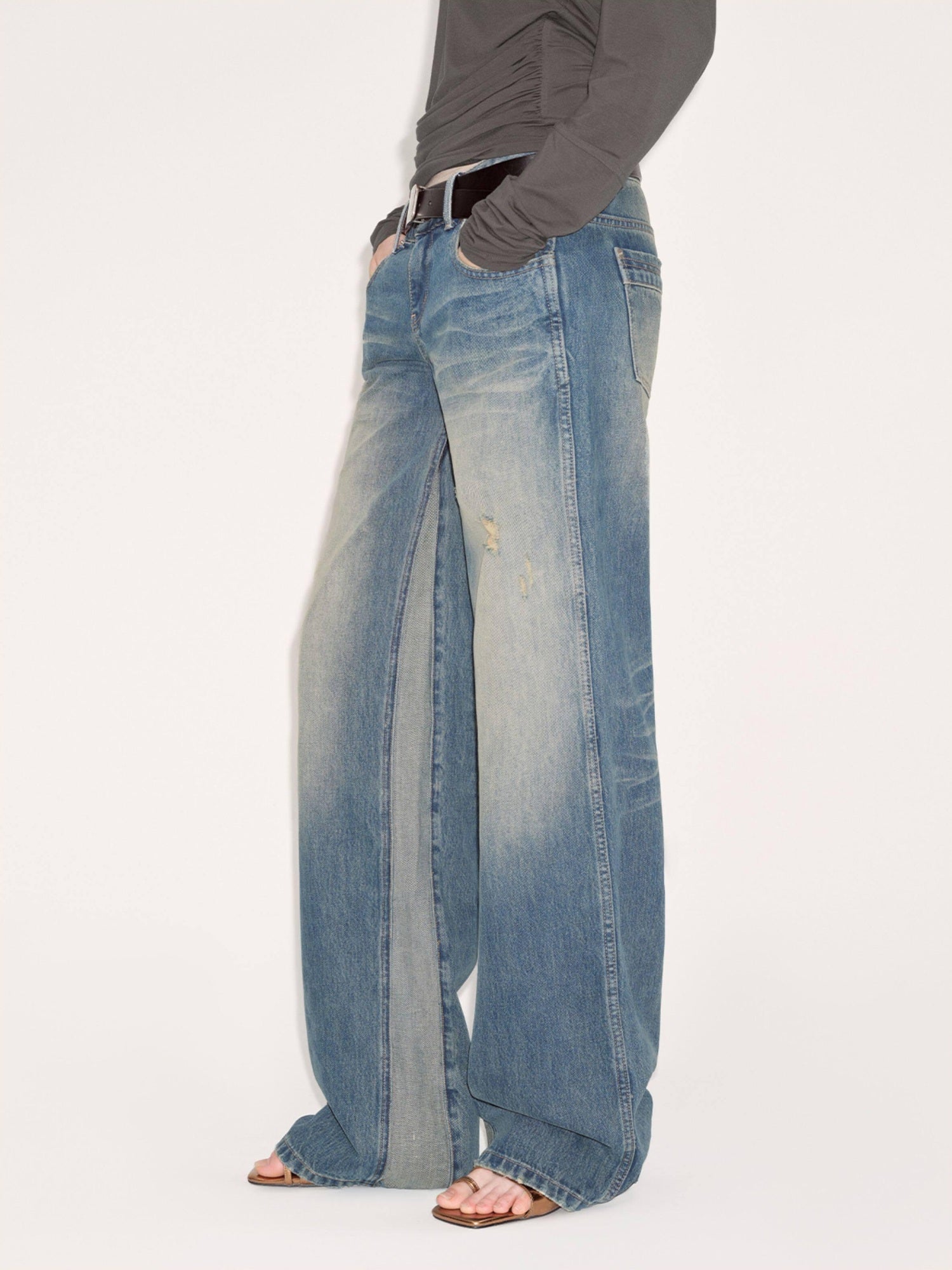 RUN TO THE FUTURE Durable Rigid Vintage Low Rise Women Zip Fly Classic Denim Blue Straight Jeans