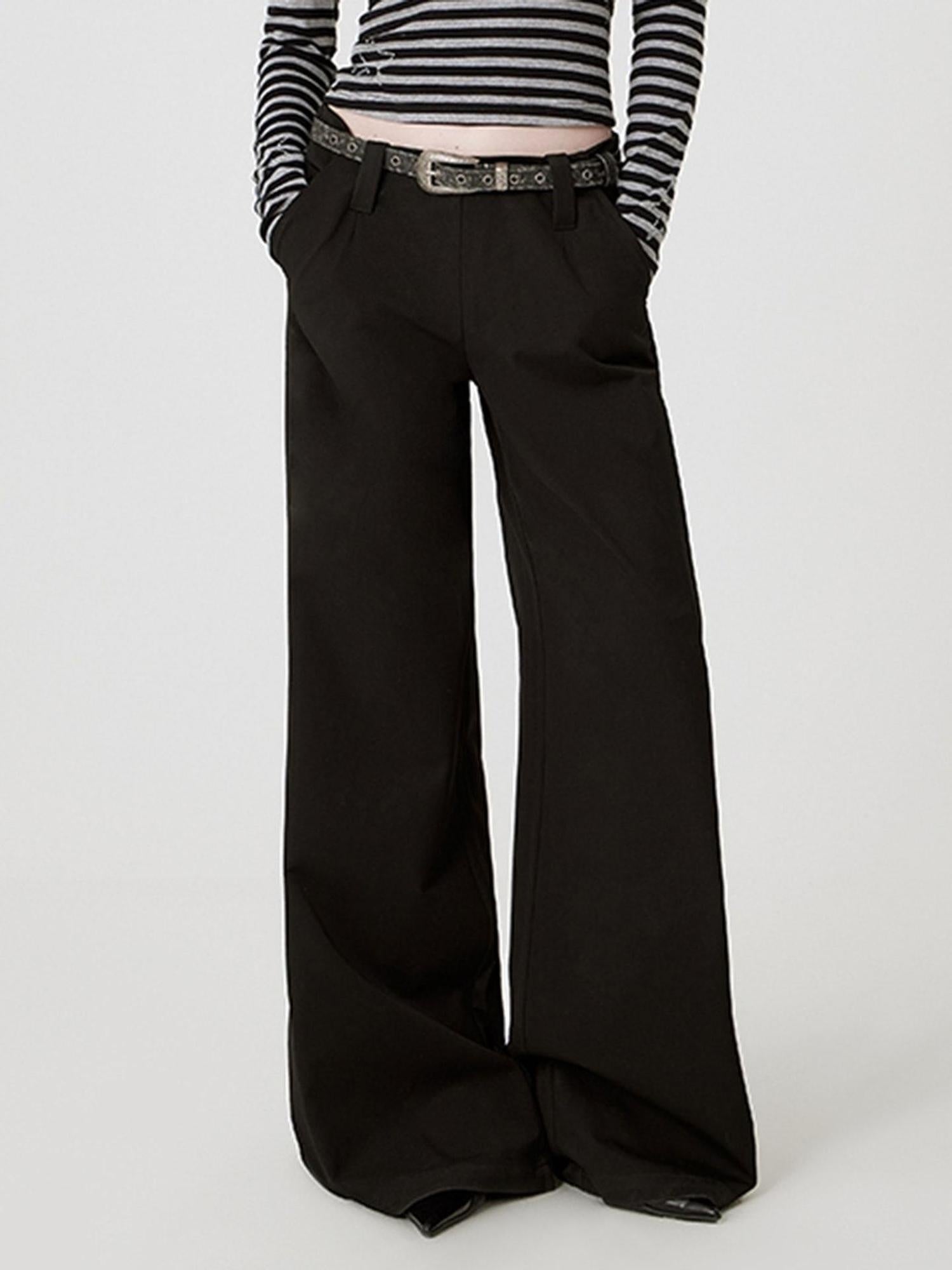 RUN TO THE FUTURE Original Pocketed Low Rise Zip Fly Stretch Black Women Straight Pants