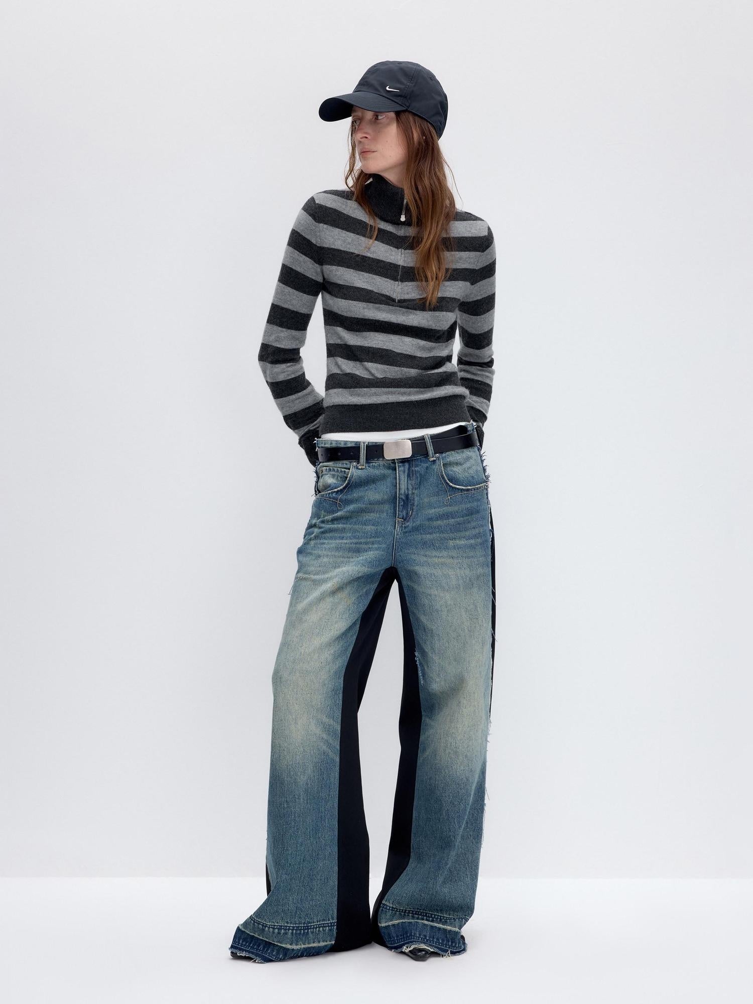 RUN TO THE FUTURE Vintage Slim Fit Wool Striped Pullover Office Commuter Women Sweaters