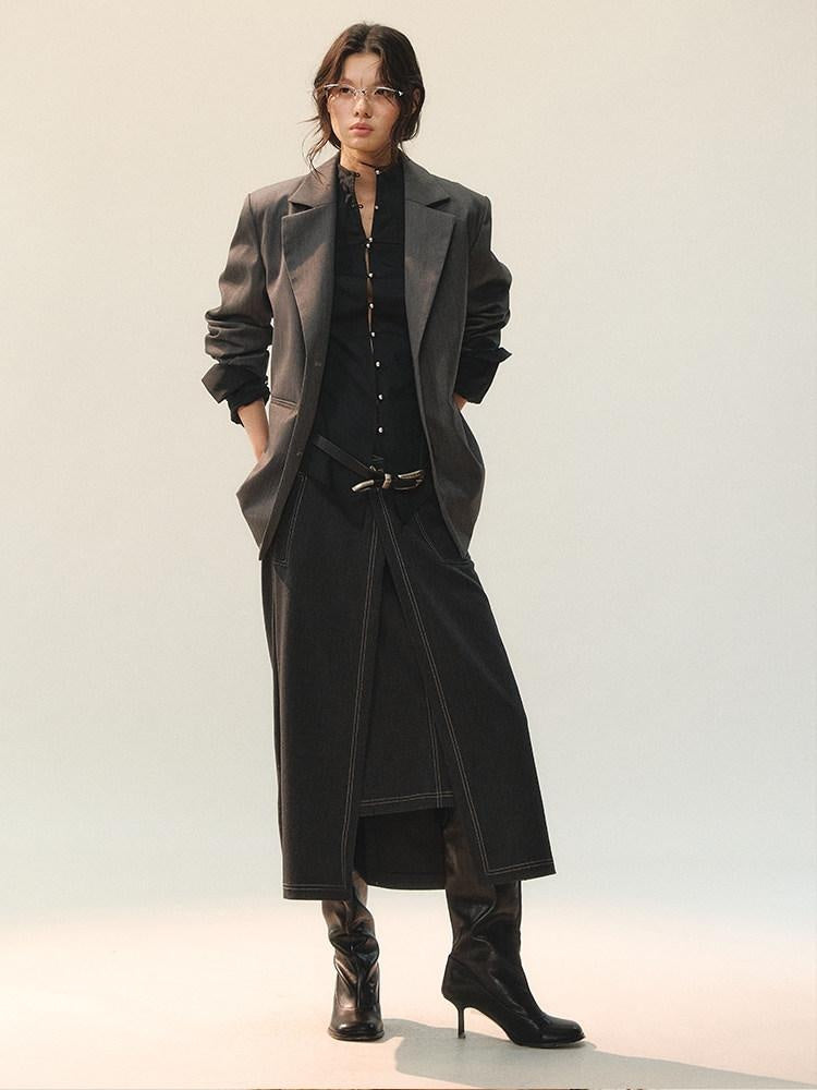 AnnoMundi Waist Cinch Fitted Casual Long Sleeve Stand Collar Cotton Blend Women Blouses