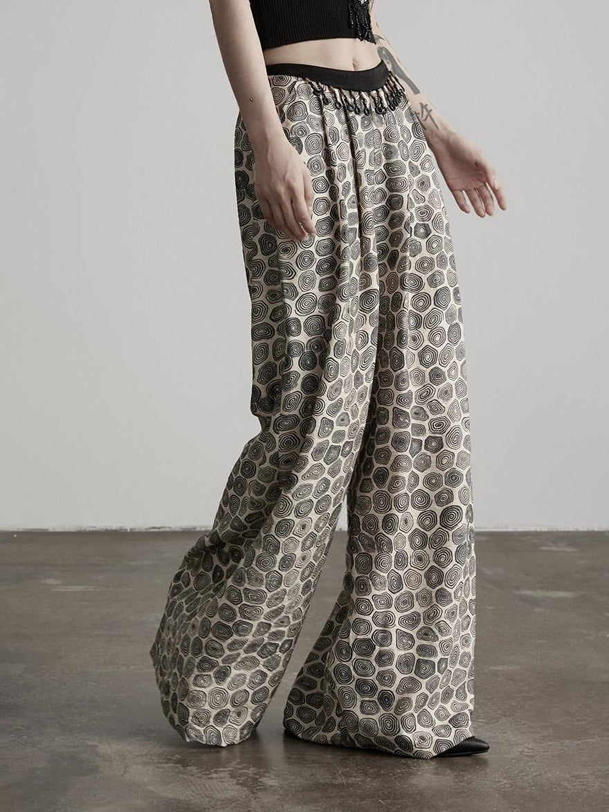 INDULGE Durable Viscose Blend Vintage Patchwork Abstract Pockets Women Wide-Leg Pants