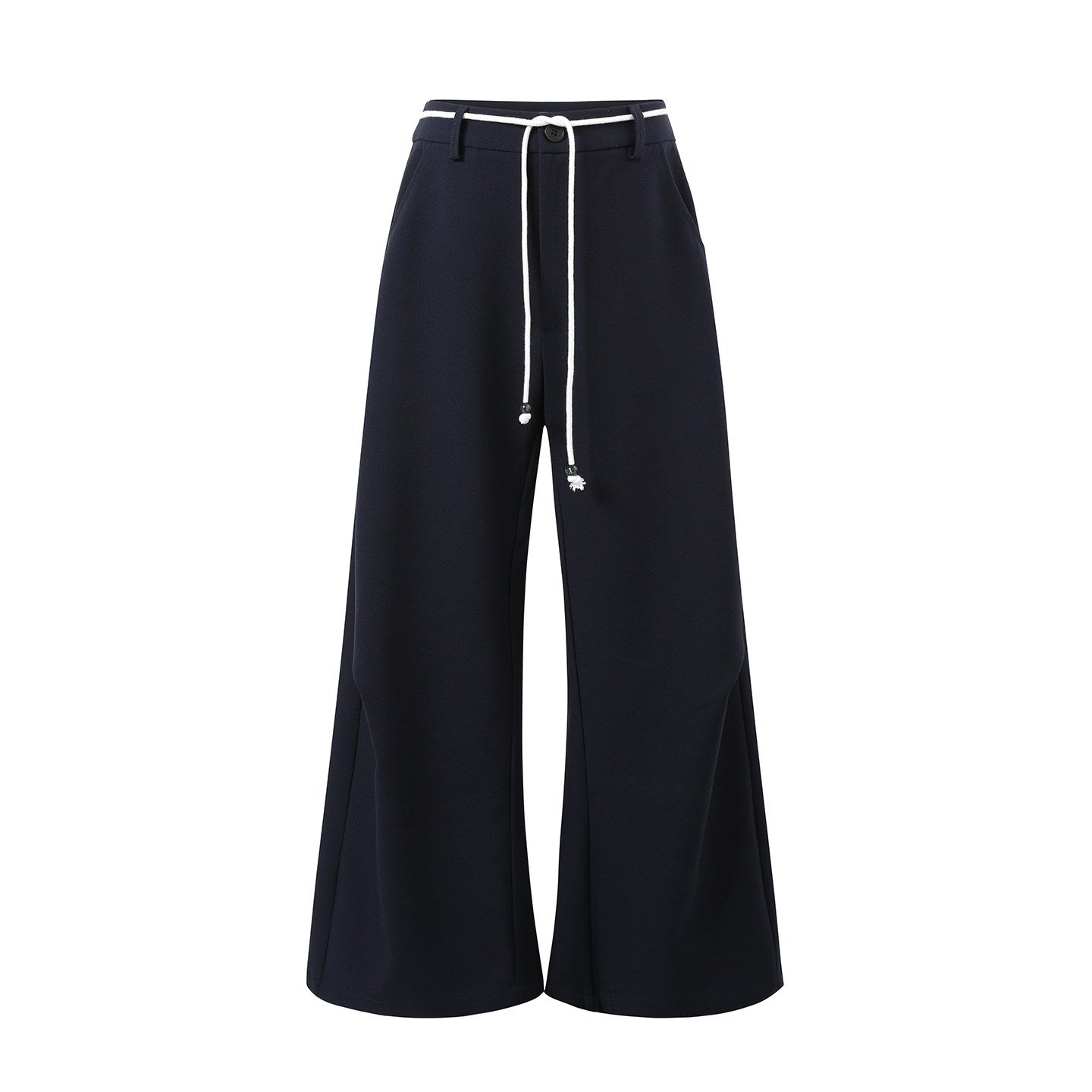 7Shiftin Versatile Minimal Straight Cut Natural Elastic Waist Women Navy Wide Leg Pants