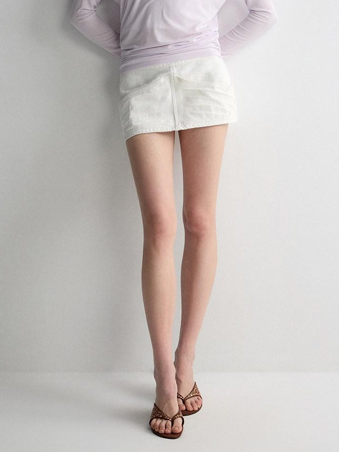 RUN TO THE FUTURE Washed Cotton Denim Pocket Minimalist A Line Low Waist Mini Skirts