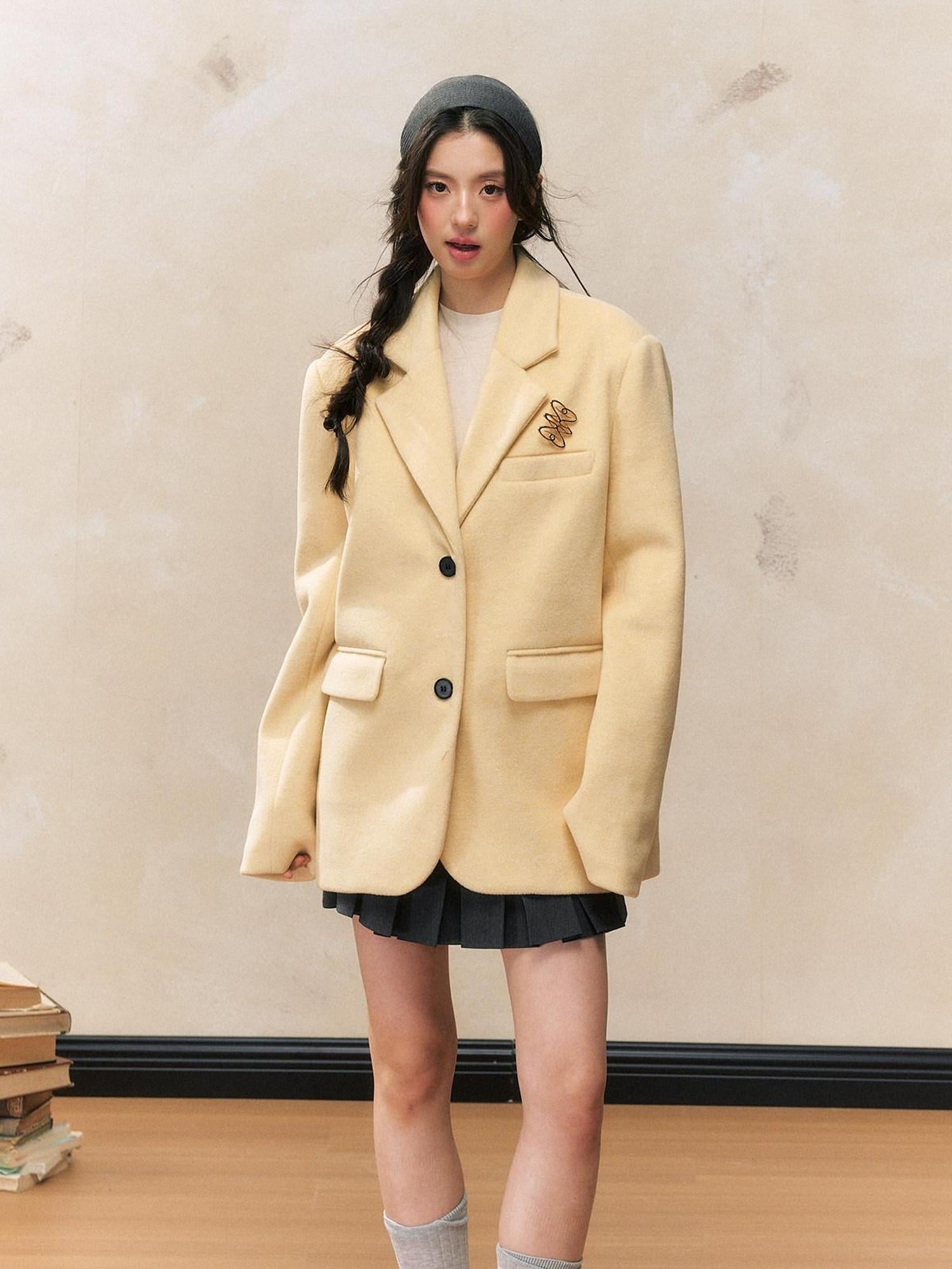 7Shiftin Versatile Notched Lapel Long Sleeve Women Casual Solid Color Yellow Blazers