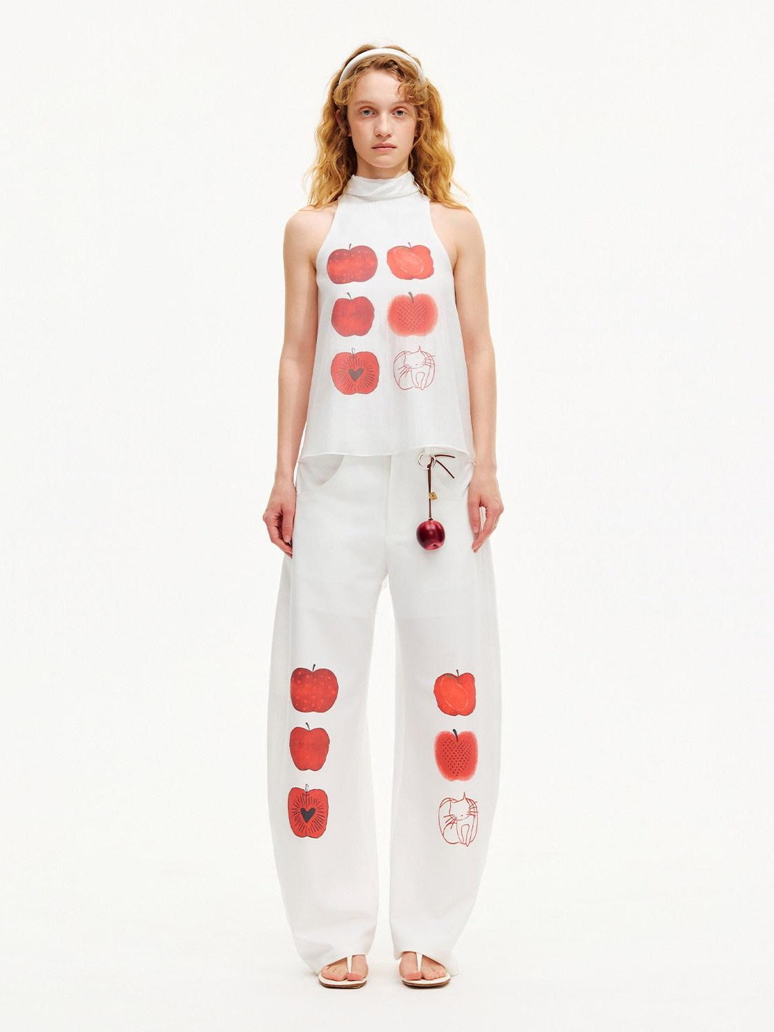 OuttheBlue White Printed Curved Leg Women&