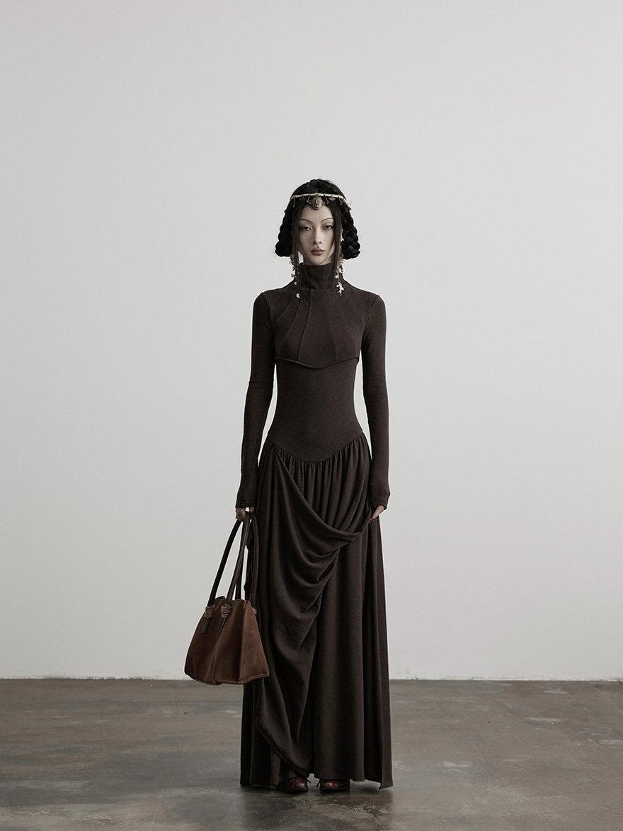 INDULGE Stretchy Soft Asymmetric Cinched Waist Aline Knit Women Casual Maxi Dresses