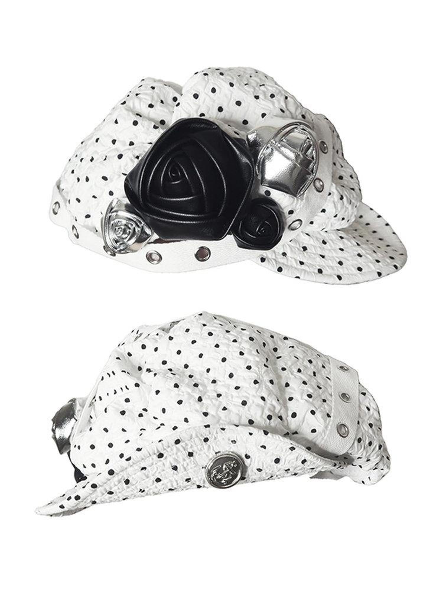 nit alcove Handmade Bow Casual Short Brim Polka Dot Beret Women White Size M 56 Cm Hats