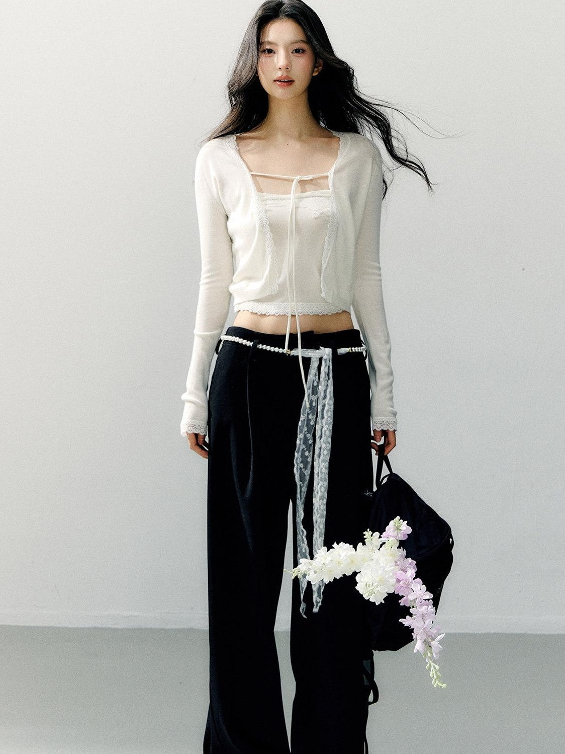7Shiftin Two Piece High Waist Solid Knit Square Neck Casual Women Long Sleeve Crop Tops
