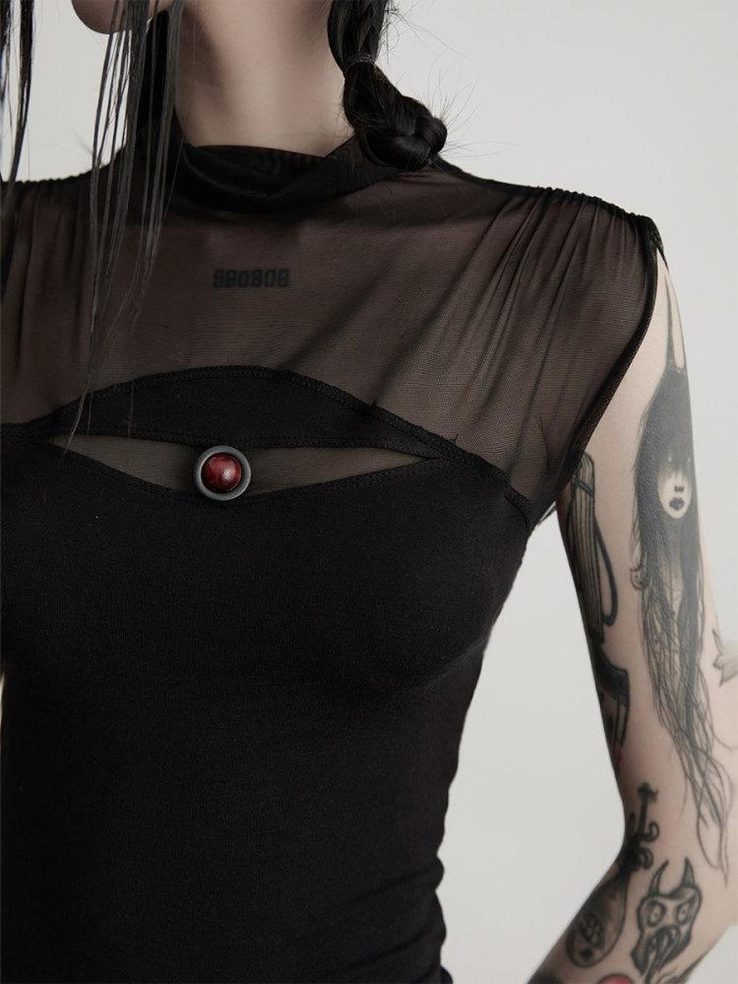 INDULGE Wrinkle Free Stretch Mesh Slim Fit Edgy Women Lightweight Black Tank Tops