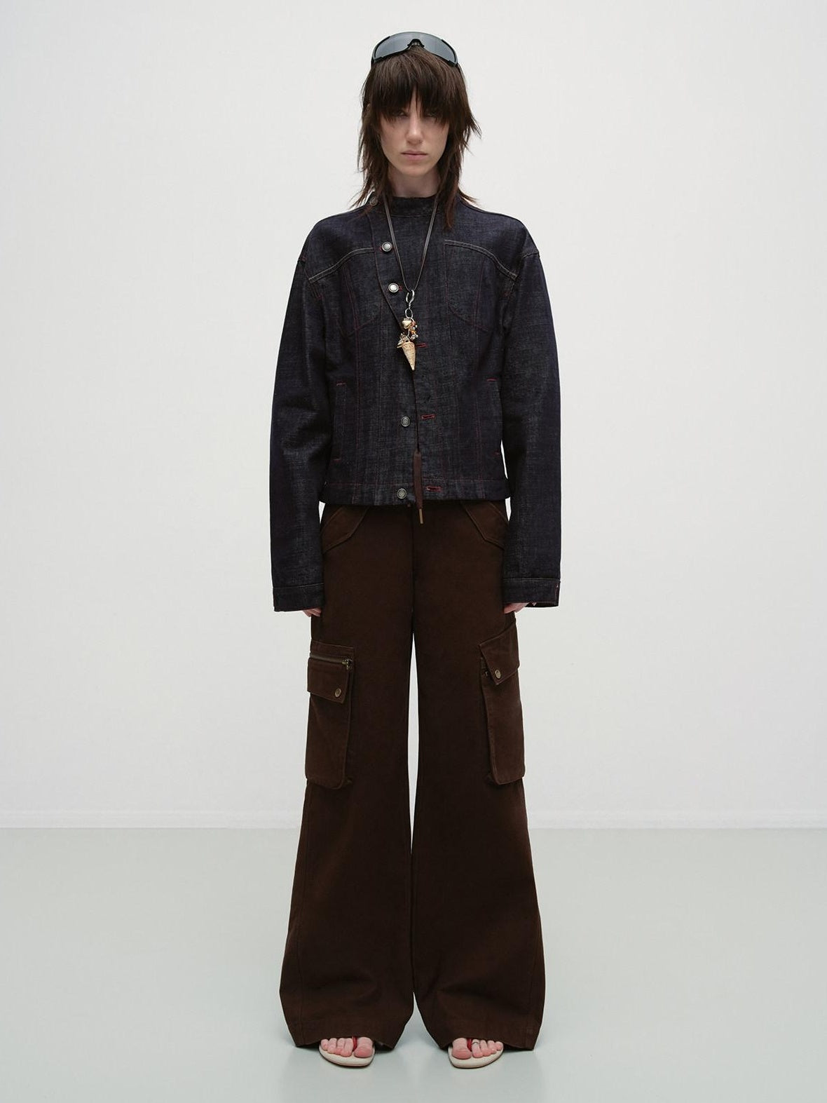 RUN TO THE FUTURE Vintage Asymmetric Fitted Waist Unisex Dark Indigo Cotton Button Denim Jackets