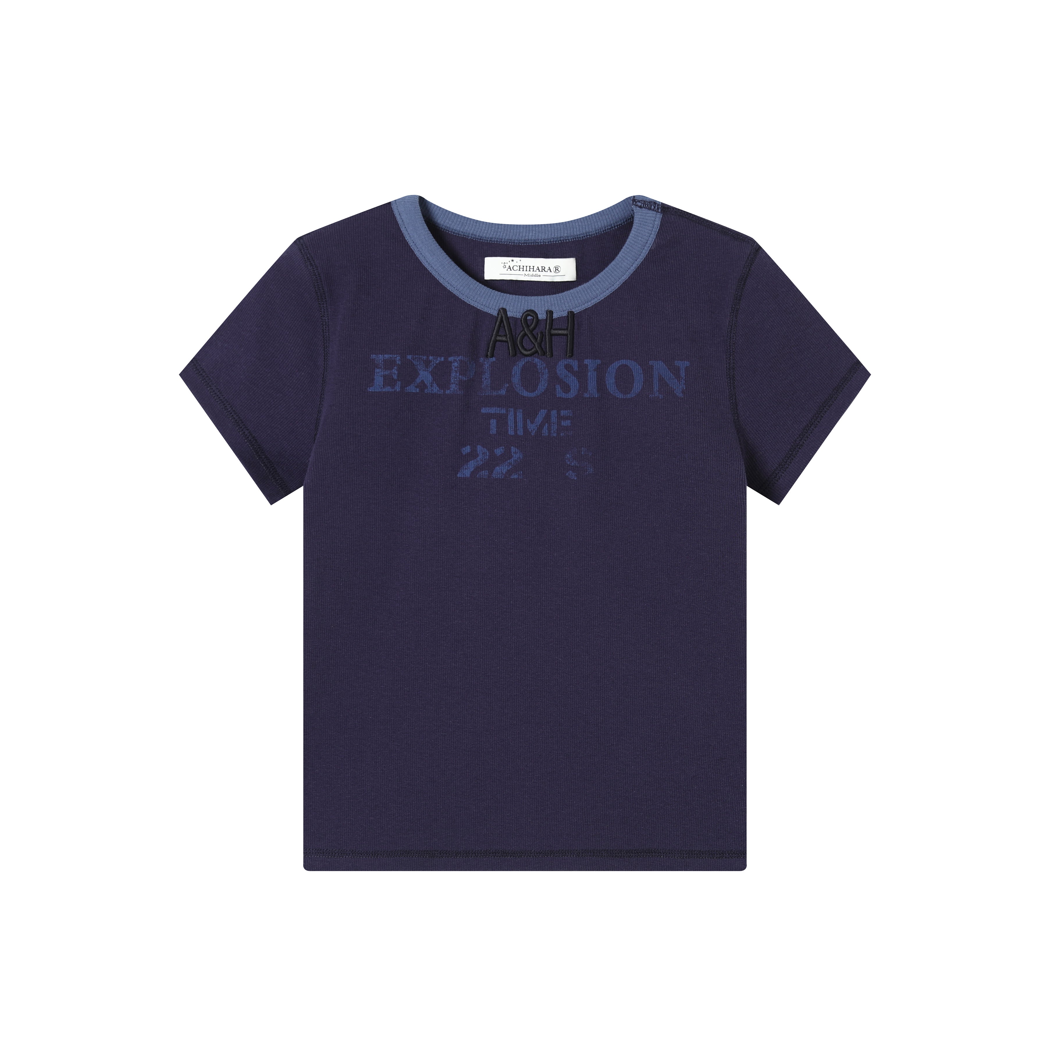 Achihara 2025 Summer Color Block Ribbed Letter T-Shirt For Women