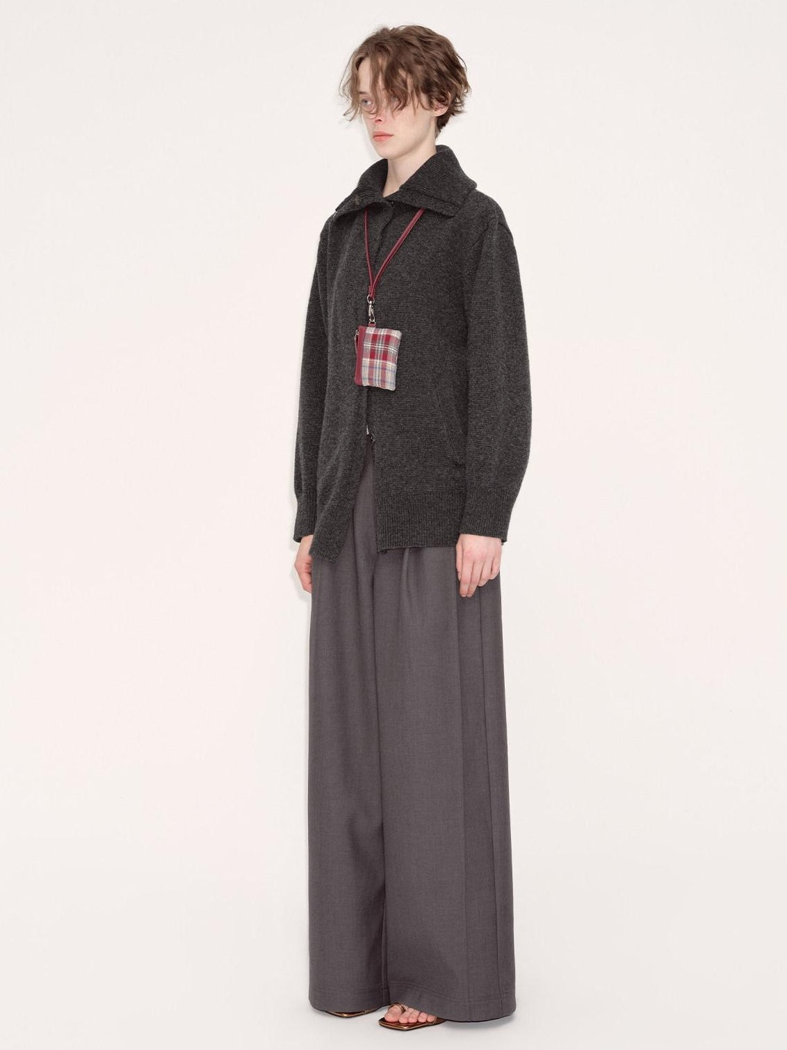 RUN TO THE FUTURE Cozy High Collar Loose Single Button Office Women Paris Grey Cardigan Overcoats
