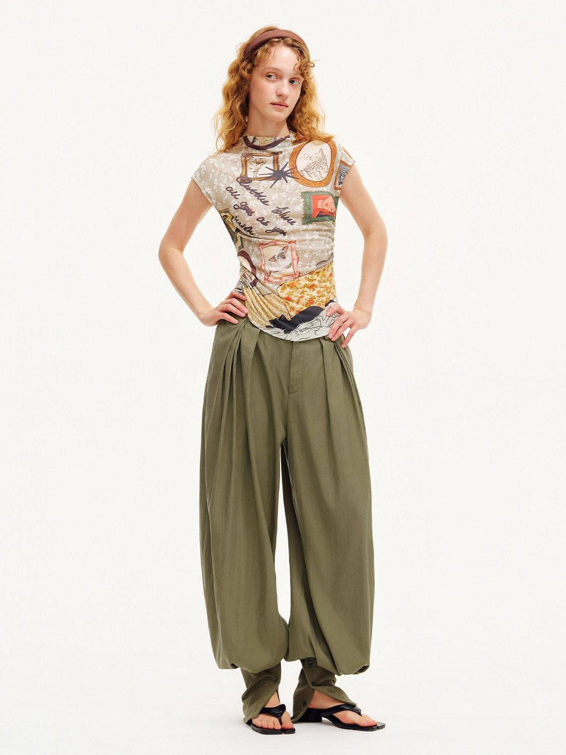 OuttheBlue Moss Green Solid Drapey Elastic Cuffed Women&