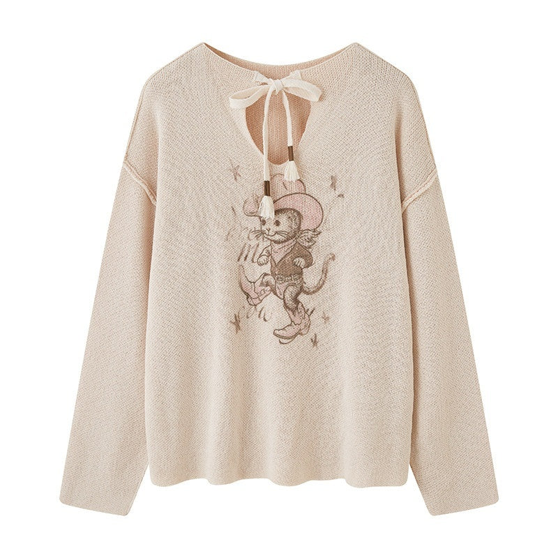 DIDDI_MODA_Cat_Print_Patchwork_V-neck_Loose_Women&