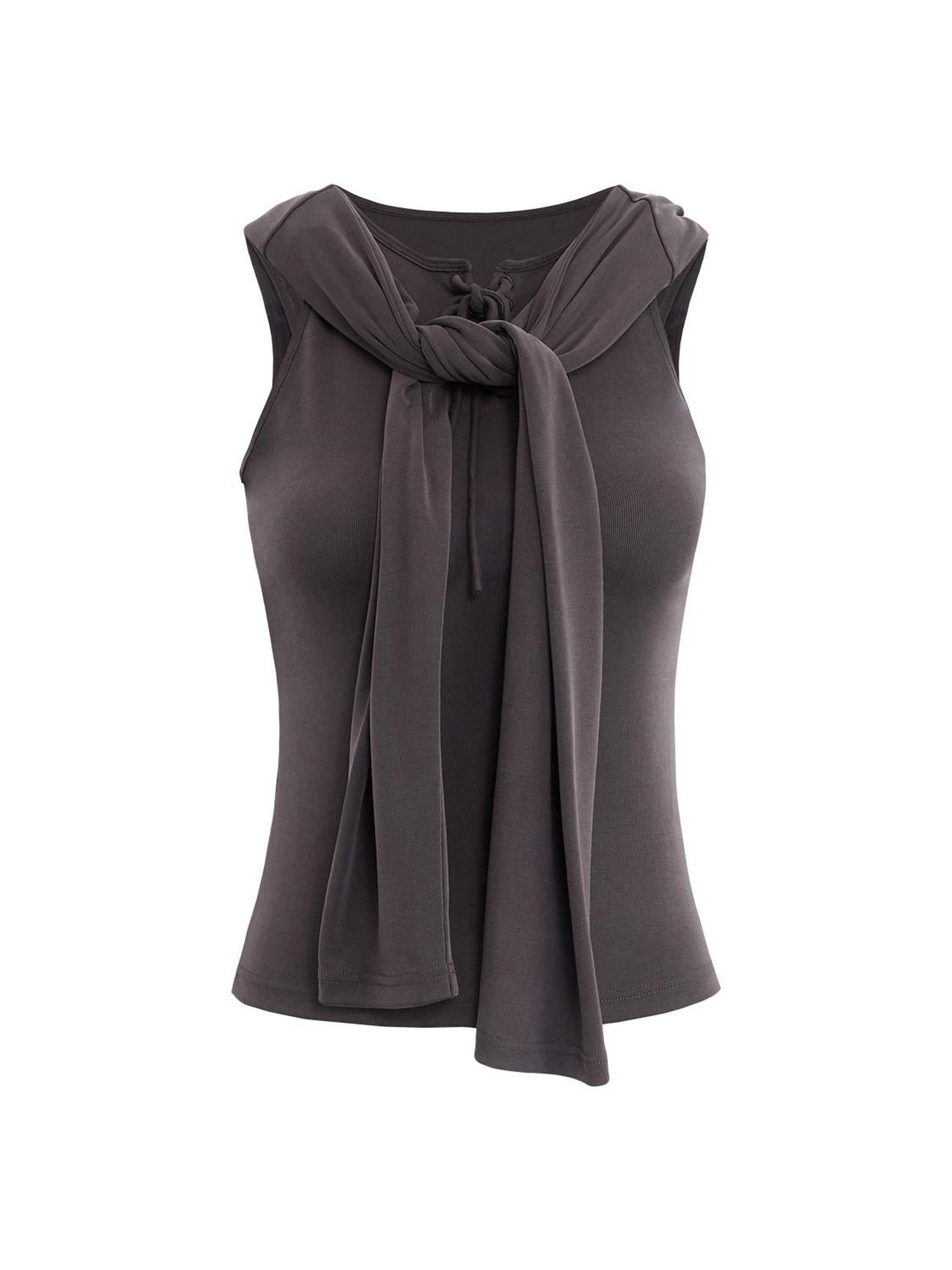 RUN TO THE FUTURE Original Design Tie Detail Slim Fit Modal Blend Women Two Piece Solid Tank Tops