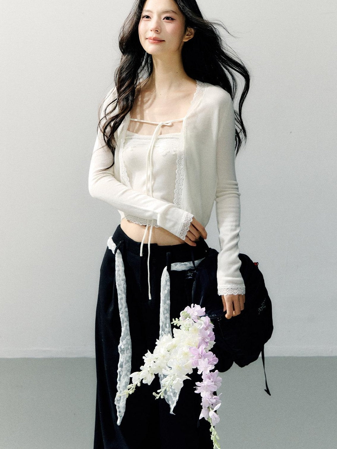 7Shiftin Two Piece High Waist Solid Knit Square Neck Casual Women Long Sleeve Crop Tops