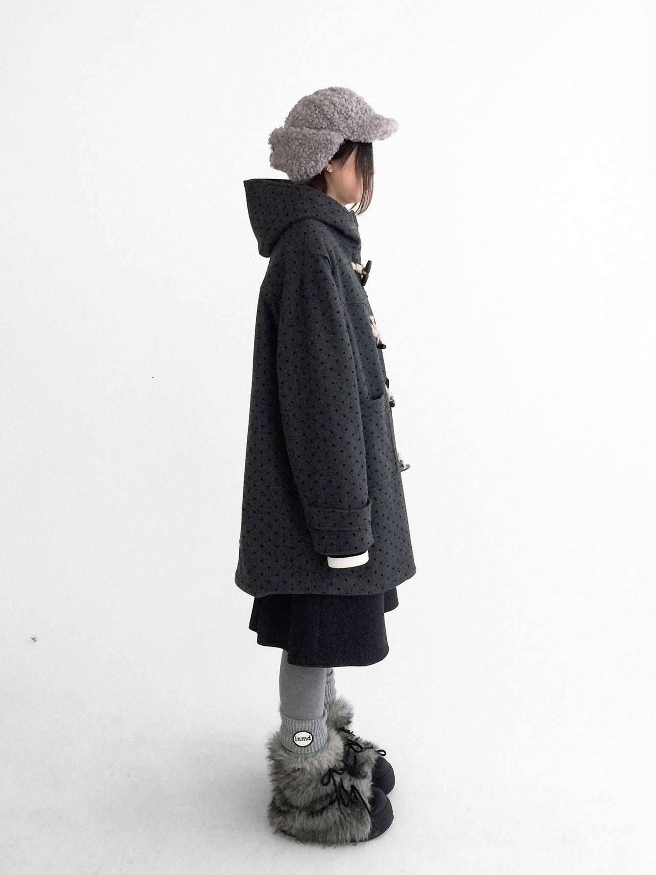 innomoood Brown Sugar Flocked Polka Dot Toggle Hooded Women&