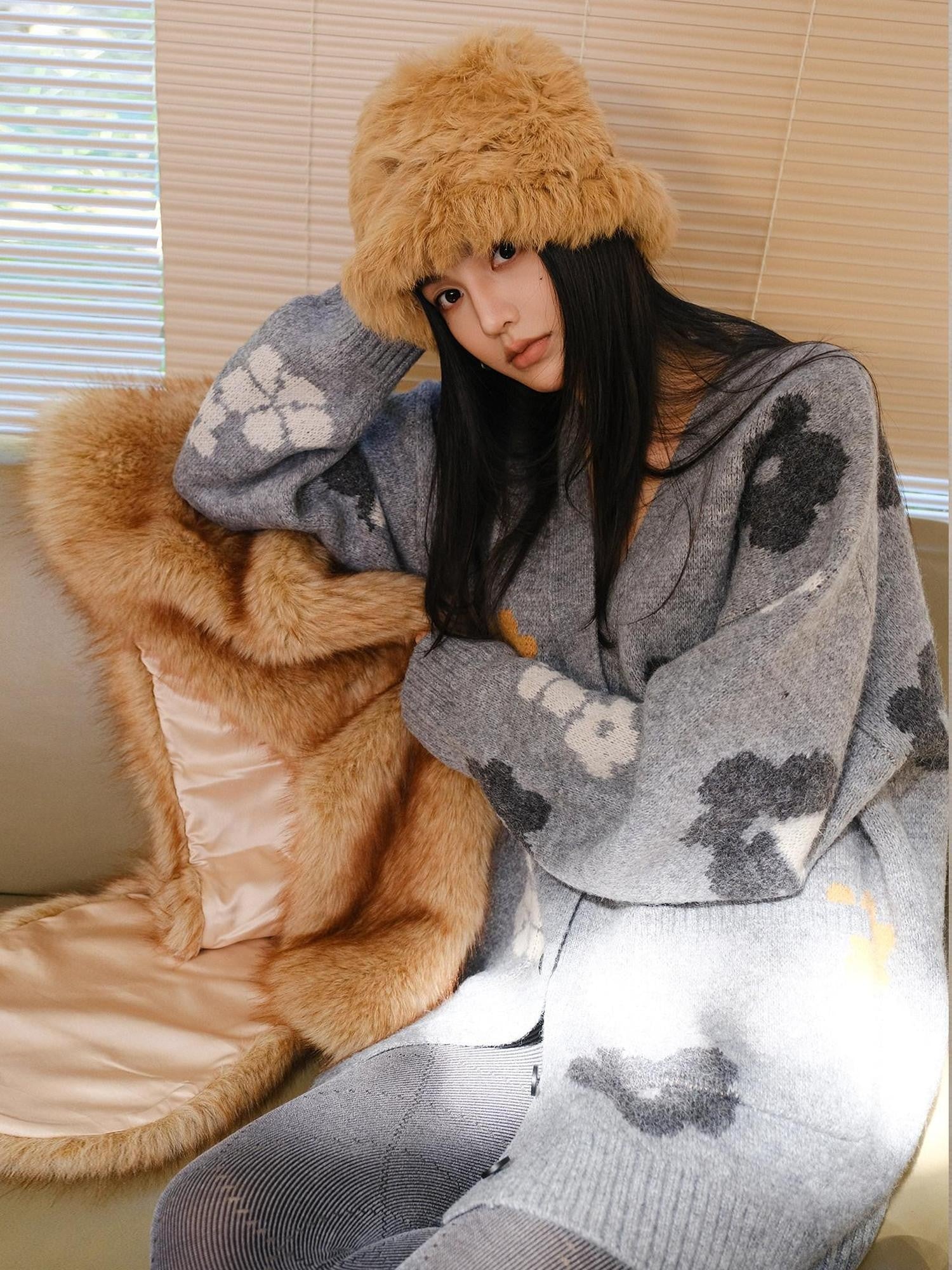 FU FRESH UP Hand Painted Floral Jacquard Relaxed Oversized Women&