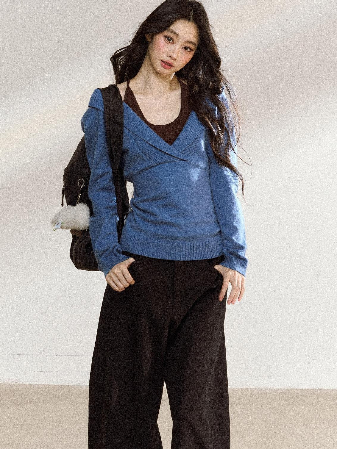 7Shiftin Soft Modal Acrylic Blend Casual V-neck Pullover Long Sleeve Women Knit Sweaters