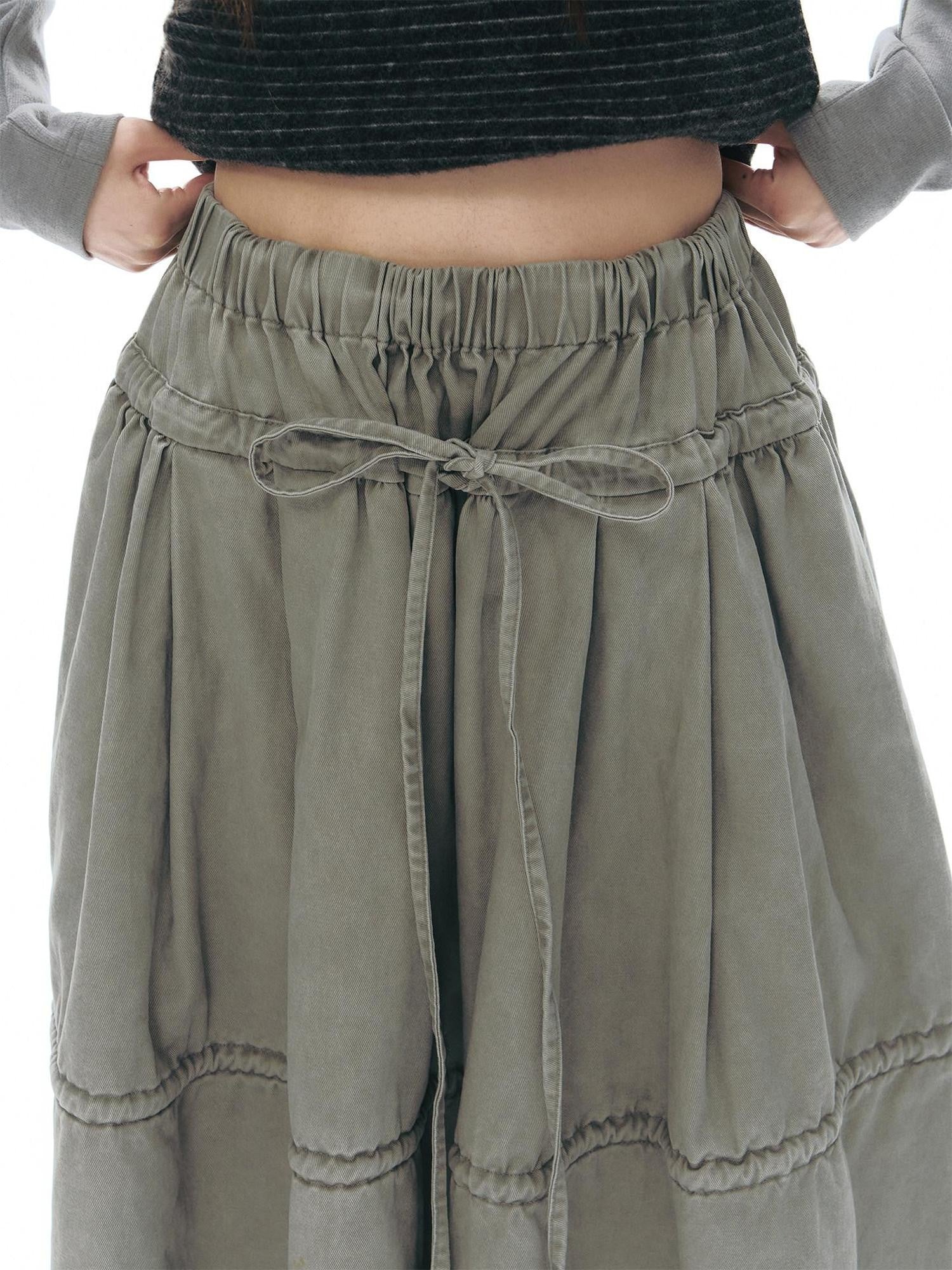 NAPSNAPS Washed Denim Tie Elastic Waist Flared Women&