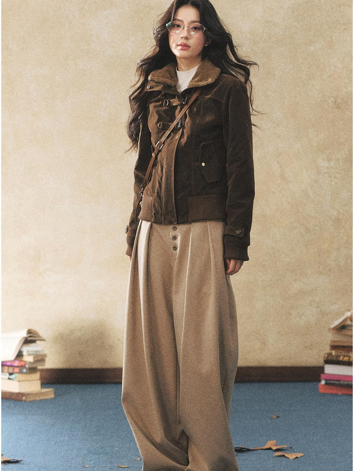 7Shiftin Comfortable Natural Waist Button Front Casual Khaki Women Wide Leg Pants