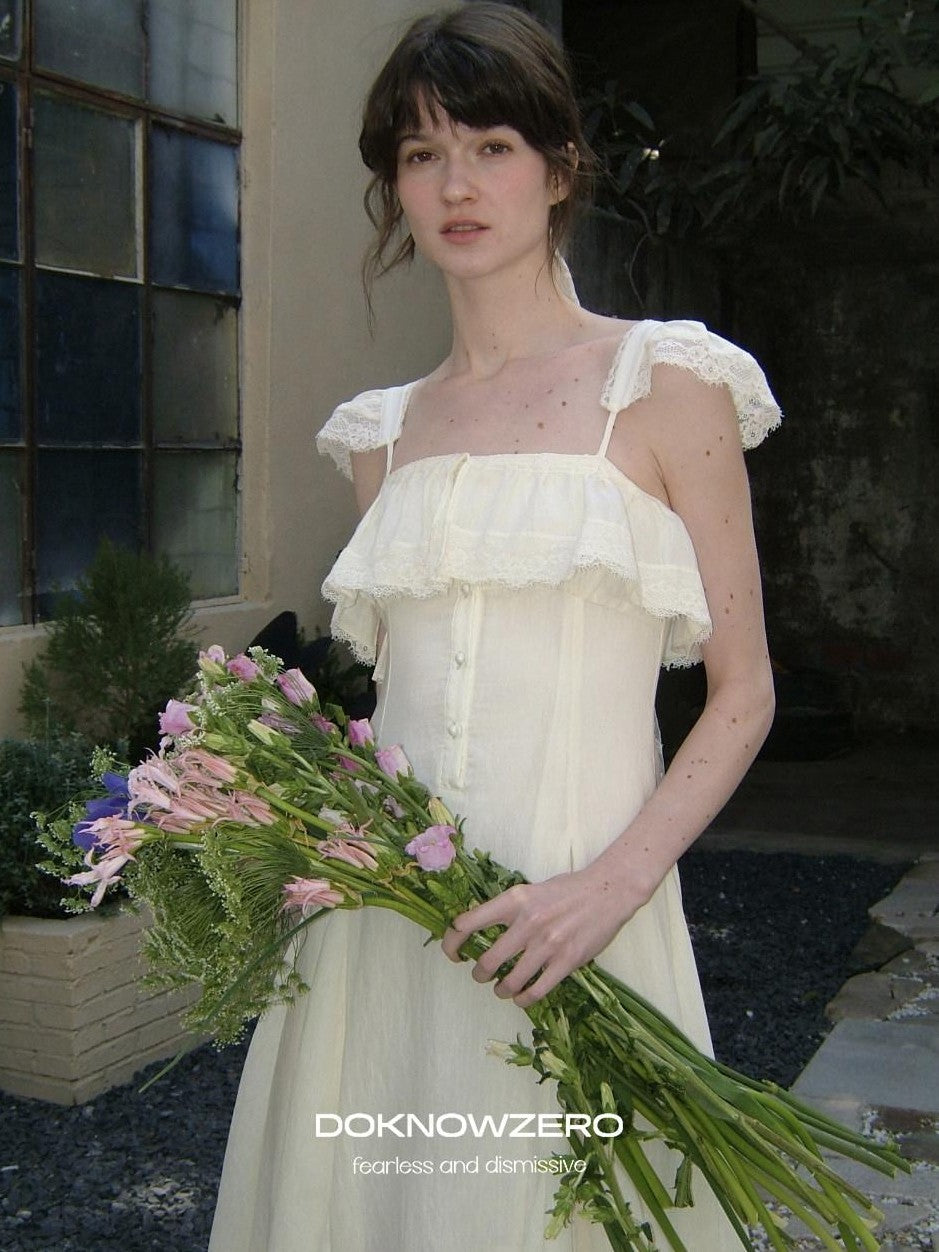 DKZ OFFICIAL French Lace Ruffle Cinched Waist Women&