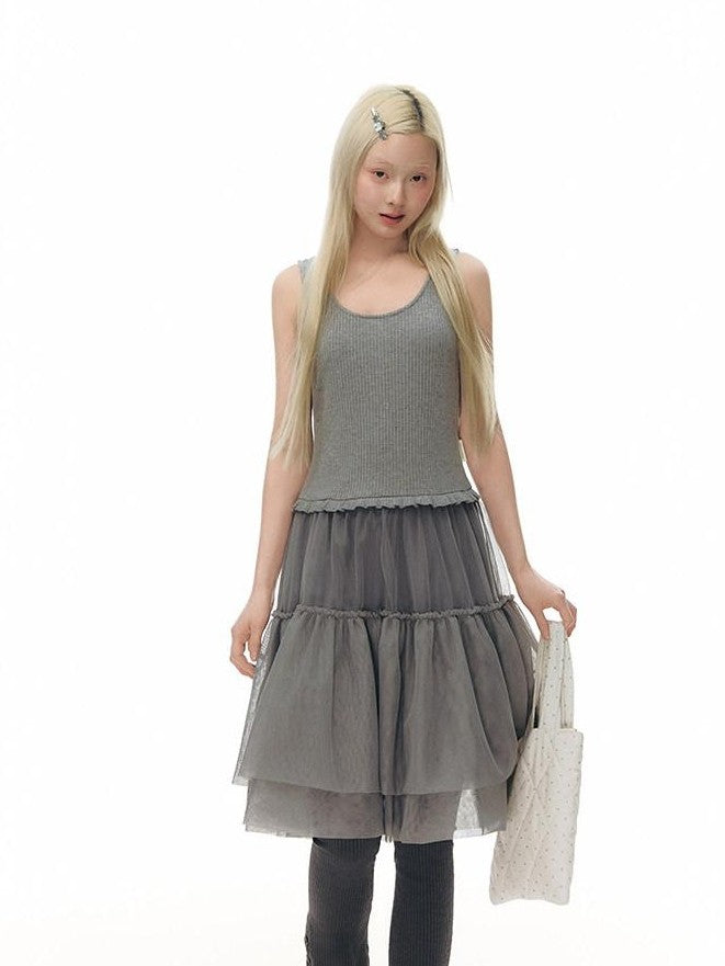 NAPSNAPS Tulle Spliced Knit Vest Women&
