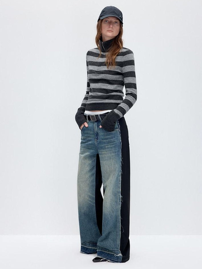 RUN TO THE FUTURE Vintage Slim Fit Wool Striped Pullover Office Commuter Women Sweaters