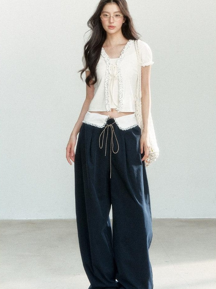 7Shiftin Soft Lyocell Cotton Relaxed Straight Drawstring Pockets Women Blue Sweatpants