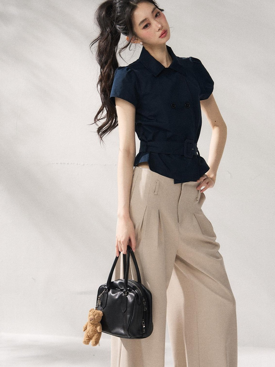 7Shiftin Breathable Cotton Nylon Casual Polo Regular Fit Women Navy Short Sleeve T-Shirts