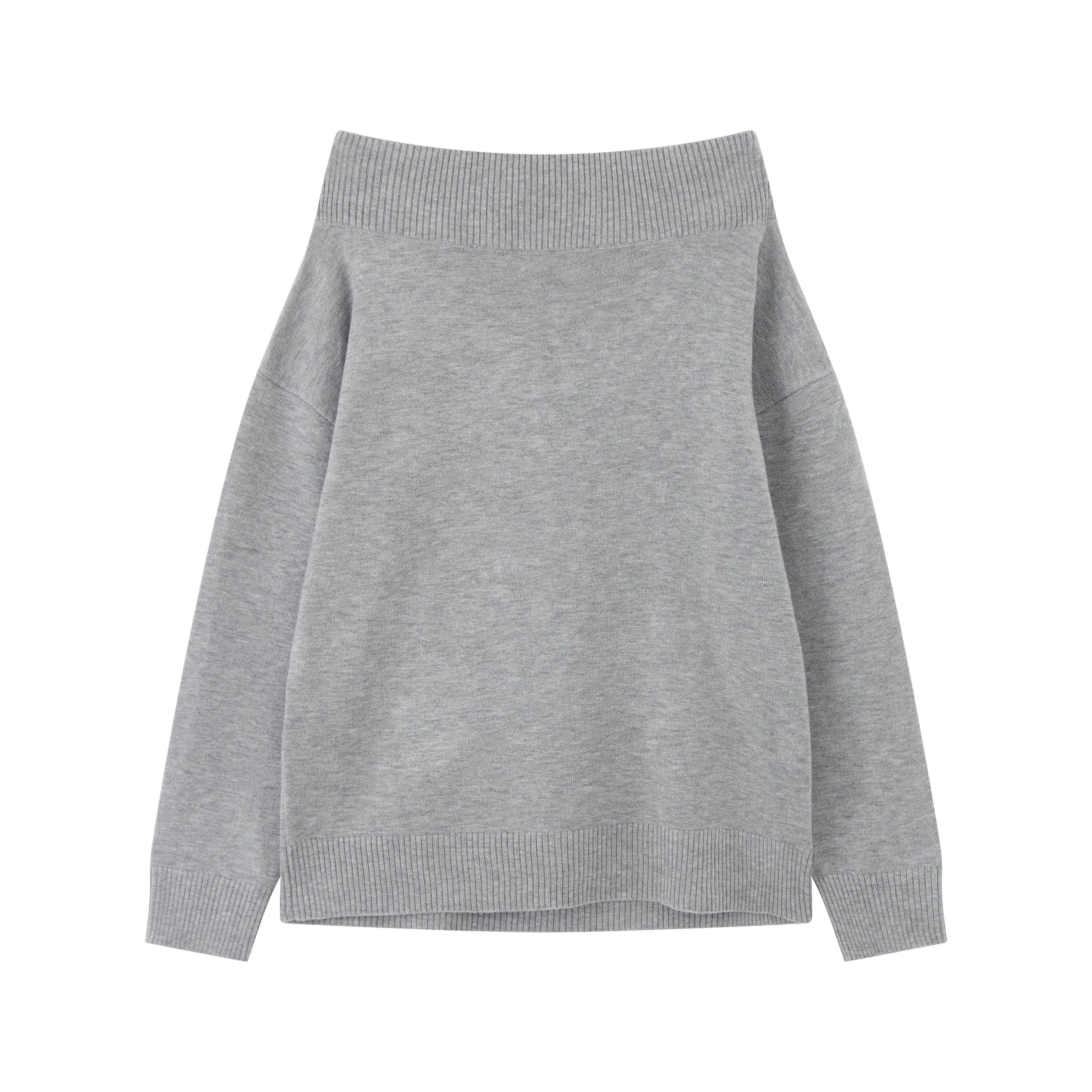 RUN TO THE FUTURE Vintage Commuter Loose Tie Asymmetric Neck Women Grey Knit Long Sleeve T-Shirts