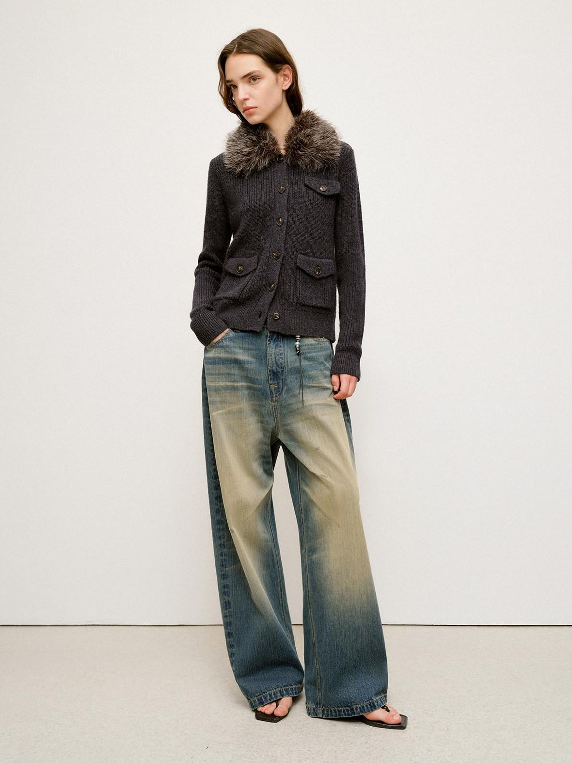 RUN TO THE FUTURE Durable Distressed Vintage Blue Low Rise Wide Leg Casual Denim Straight Jeans