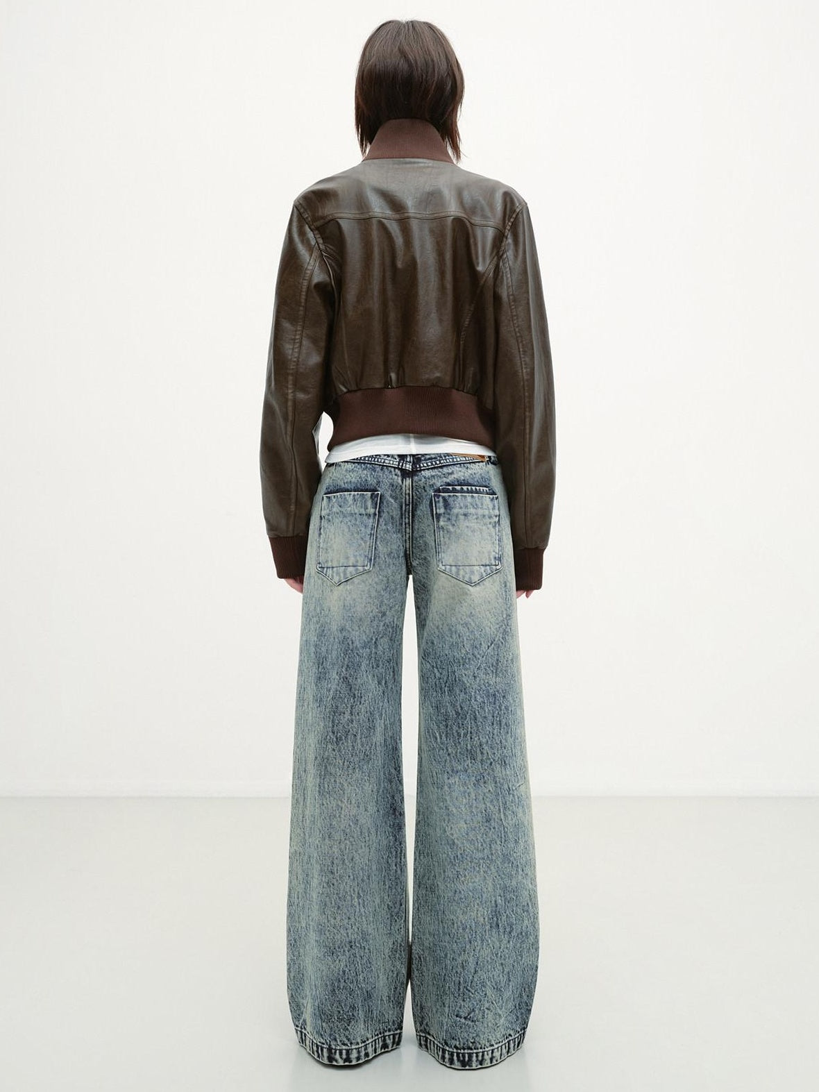RUN TO THE FUTURE Vintage Washed Distressed Low Rise Durable Snow Blue Denim Women Straight Jeans