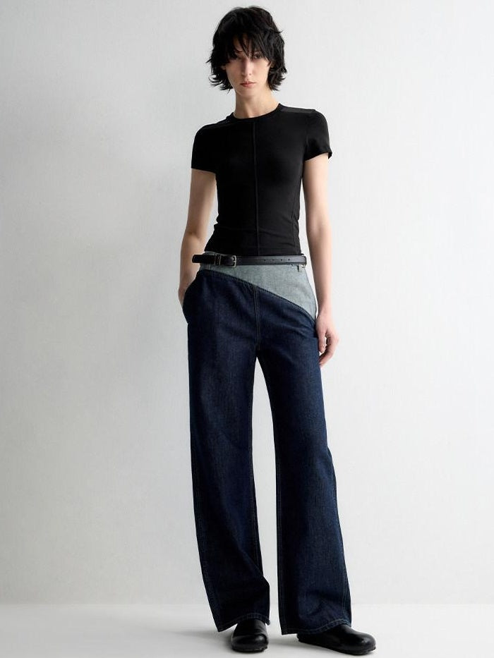 RUN TO THE FUTURE Durable Washed Denim Low Rise Loose Fit Casual Zip Fly Wide-Leg Jeans