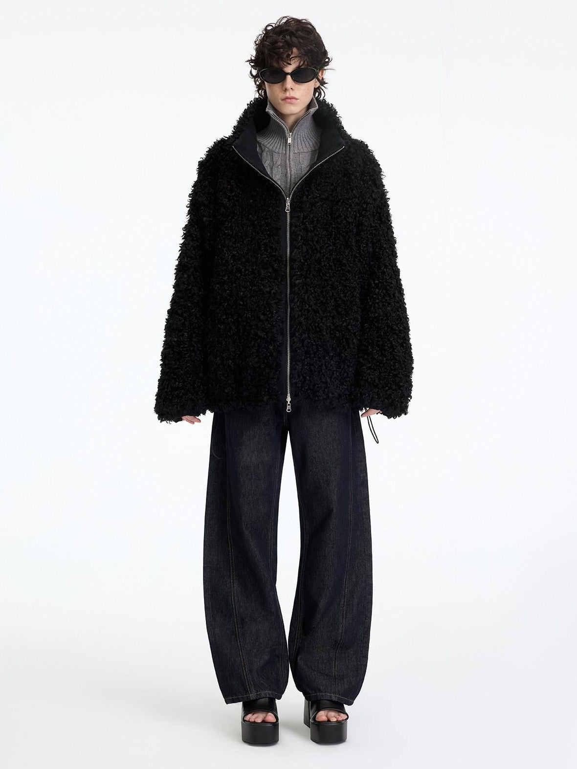 RUN TO THE FUTURE Reversible Fleece Lined Loose Fit Long Vintage Black Womens Puffer Jackets