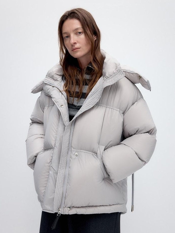 RUN TO THE FUTURE 90 White Duck Down Loose Fit Detachable Hood Midlength Pocket Down Jackets