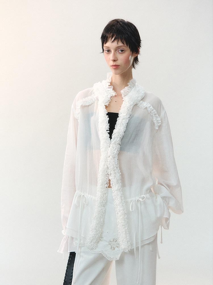 AnnoMundi Mist White Pleated Drawstring Lace Women&