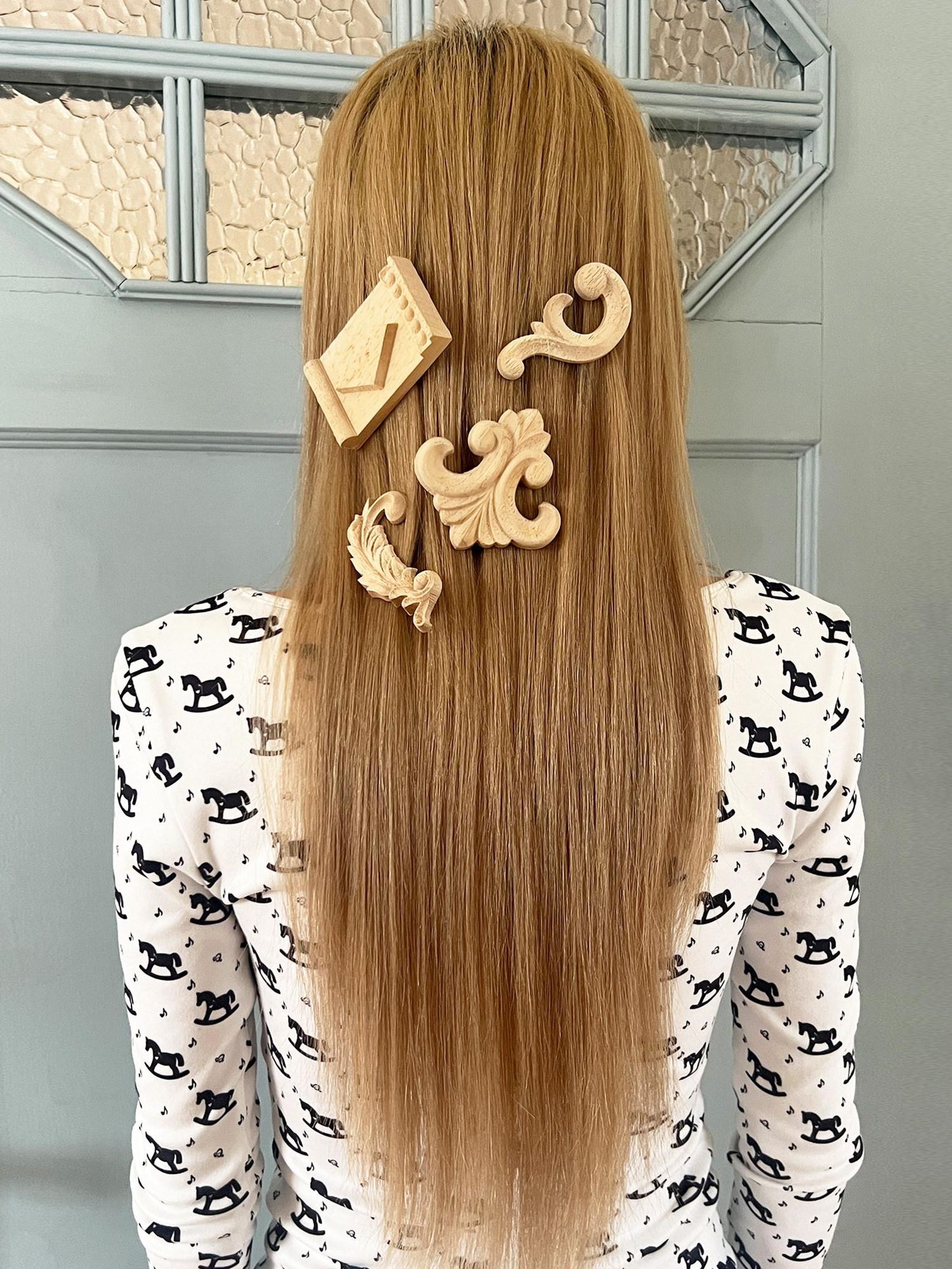 nit alcove Strong Hold Wooden Side Clips Set Natural Wood Grain Laser Grip Hair Accessories
