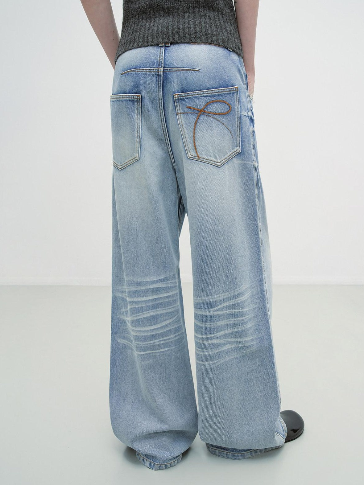 RUN TO THE FUTURE Washed Low Waist Casual Loose Fit Cotton Zipper Women Denim Blue Wide-Leg Jeans