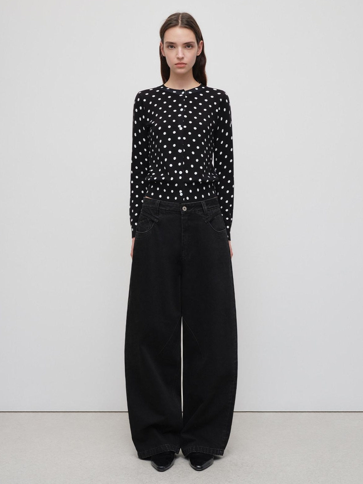 RUN TO THE FUTURE Distressed Washed Black Relaxed Fit Button Fly Mid Low Rise Women Wide-Leg Jeans