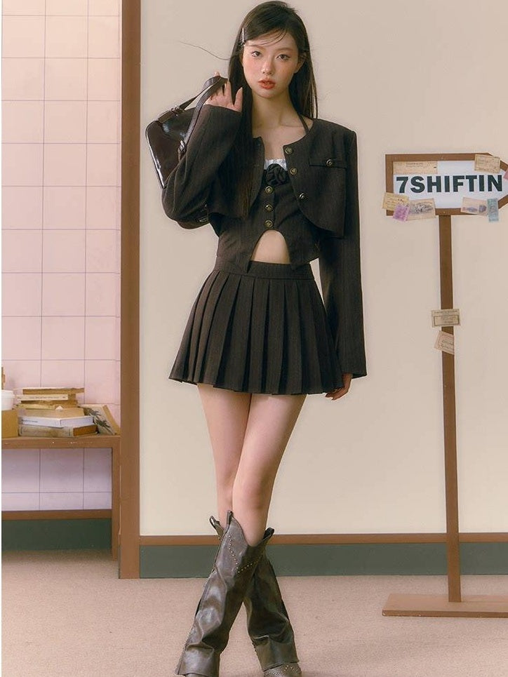 7Shiftin Elegant Cami Crop With High Waist A Line Skirt For Young Women Top & Skirt Sets