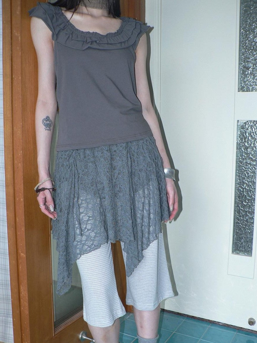 ang project Gray Patchwork Gathered Irregular Layered A Line Women&