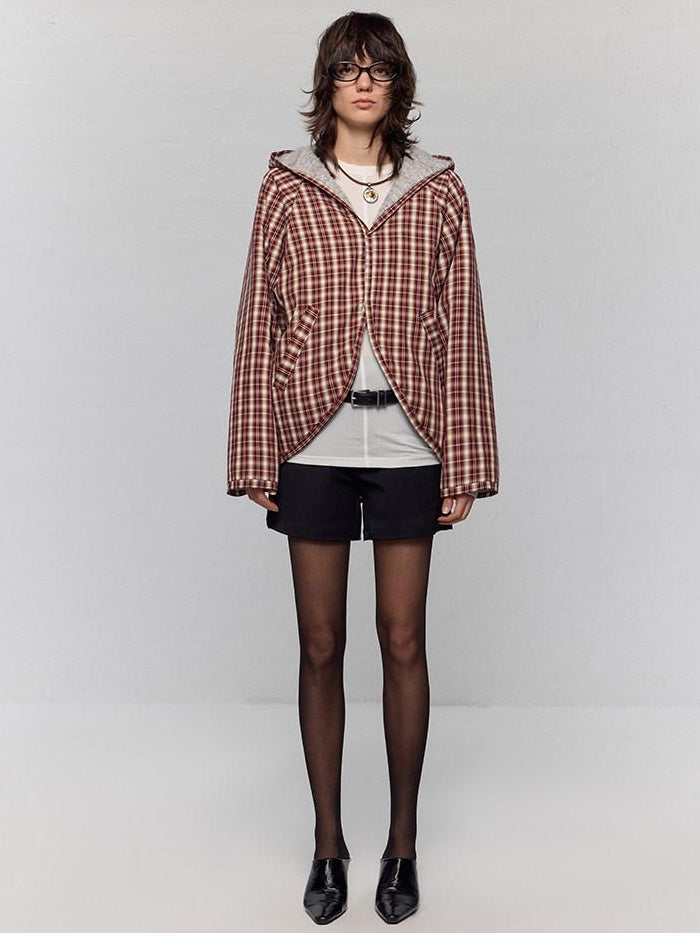 RUN TO THE FUTURE Original Design Loose Fit Contrast Plaid Pocket Zip Up Women Poly Wool Hoodies