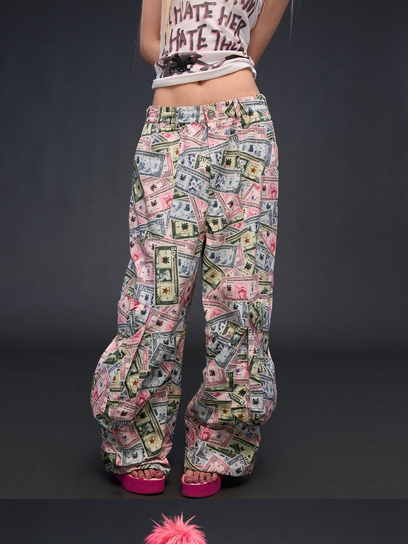 CFIERCE Money Print Cargo Multi Pocket Women&