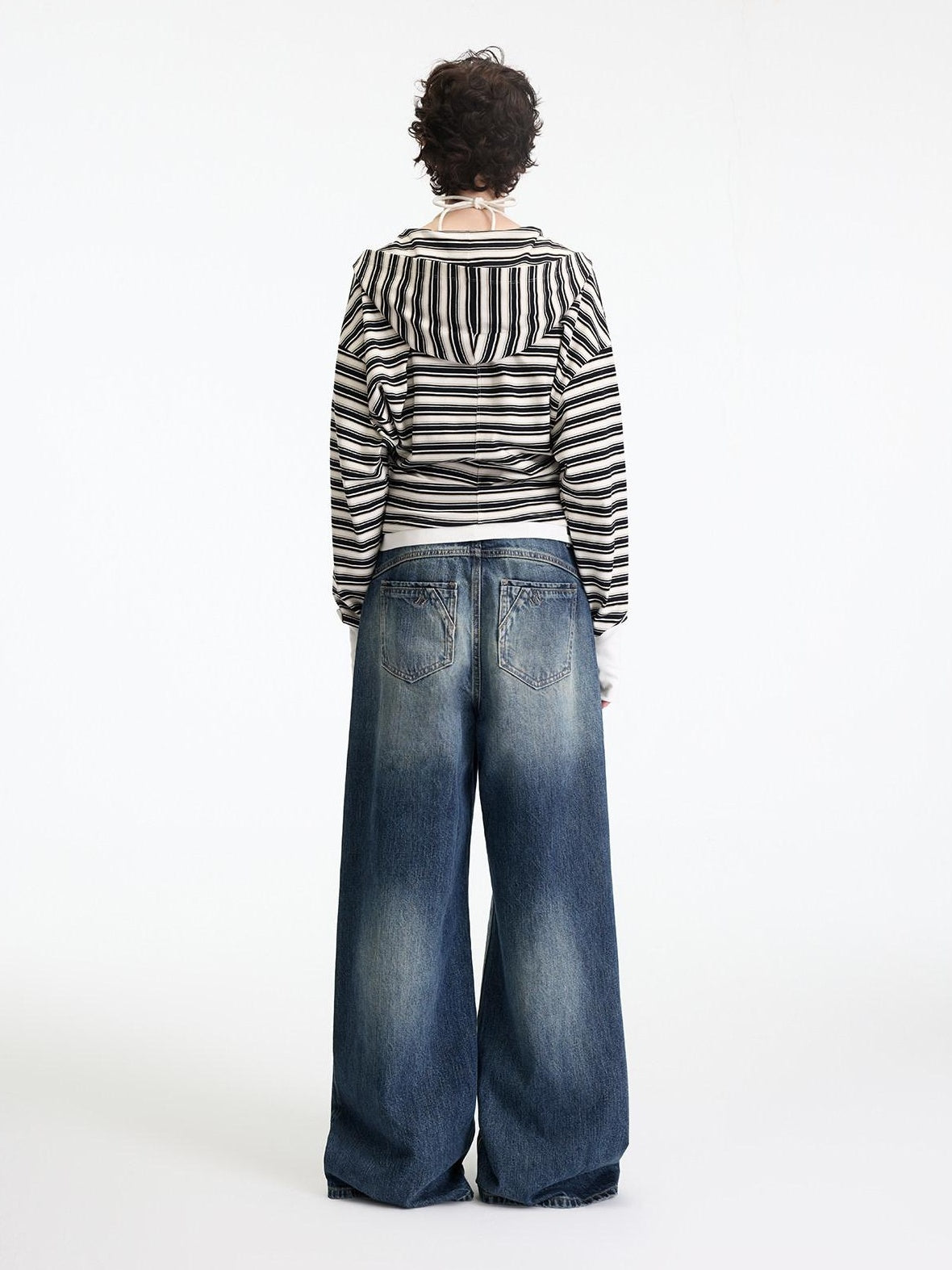 RUN TO THE FUTURE Washed Ice Blue Casual Natural Waist Womens Non Stretch Denim Straight Jeans