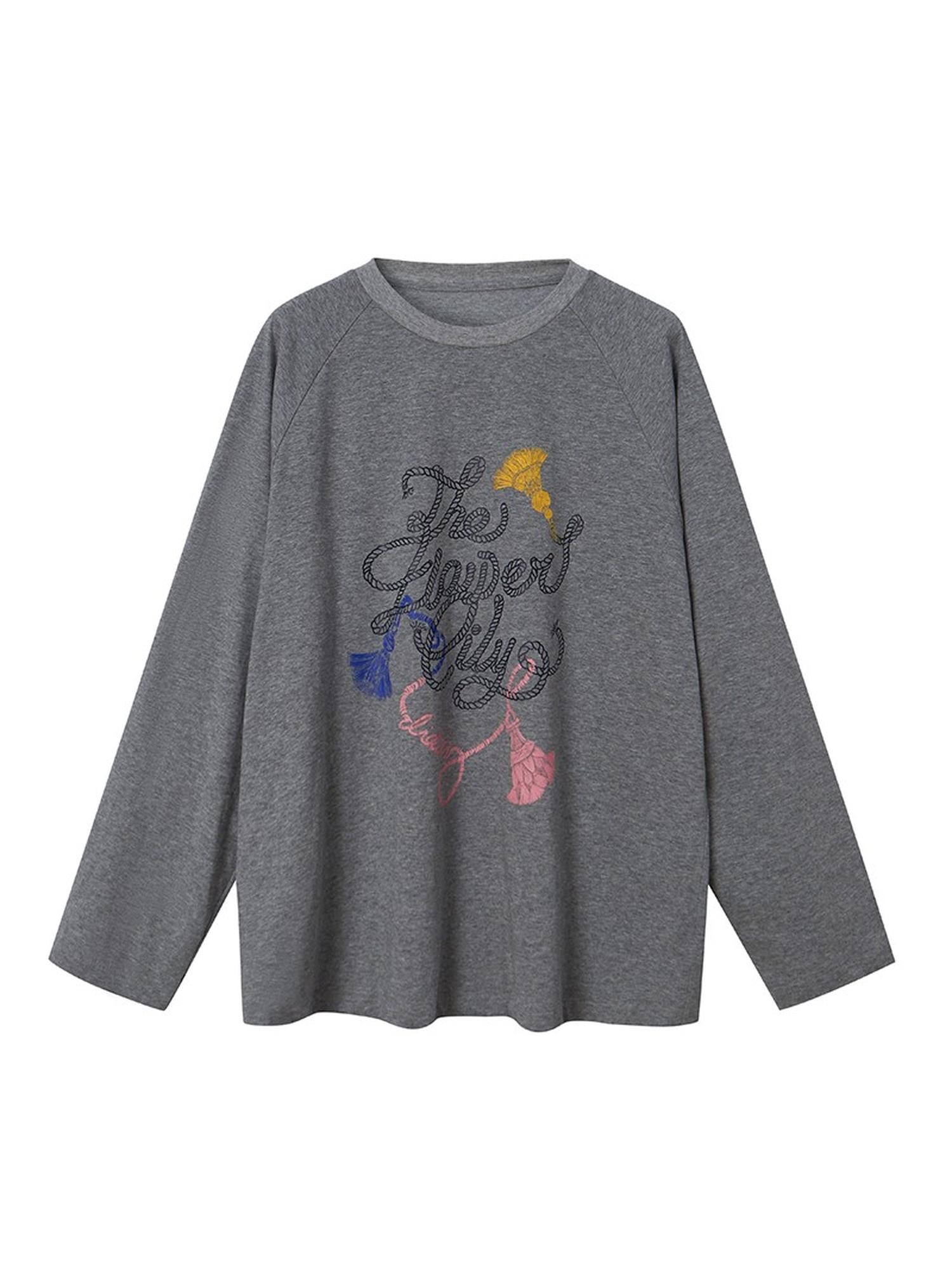 DIDDI MODA Fun Rope Colorful Wheat Print Oversized Knit Tee Bow Silk Blouse