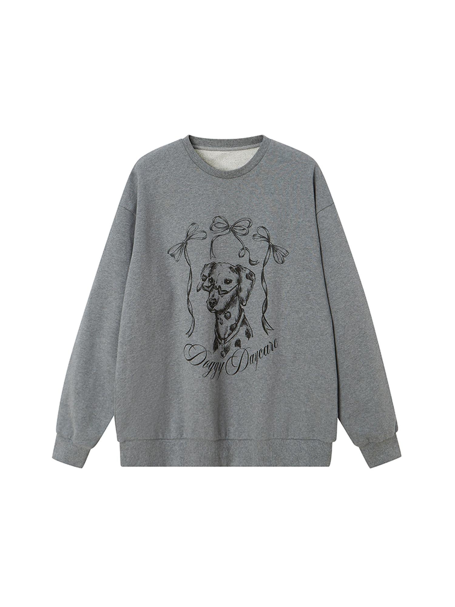 DIDDI MODA Hand Painted Bow Dalmatian Print Slim Fit Cotton Sweatshirt