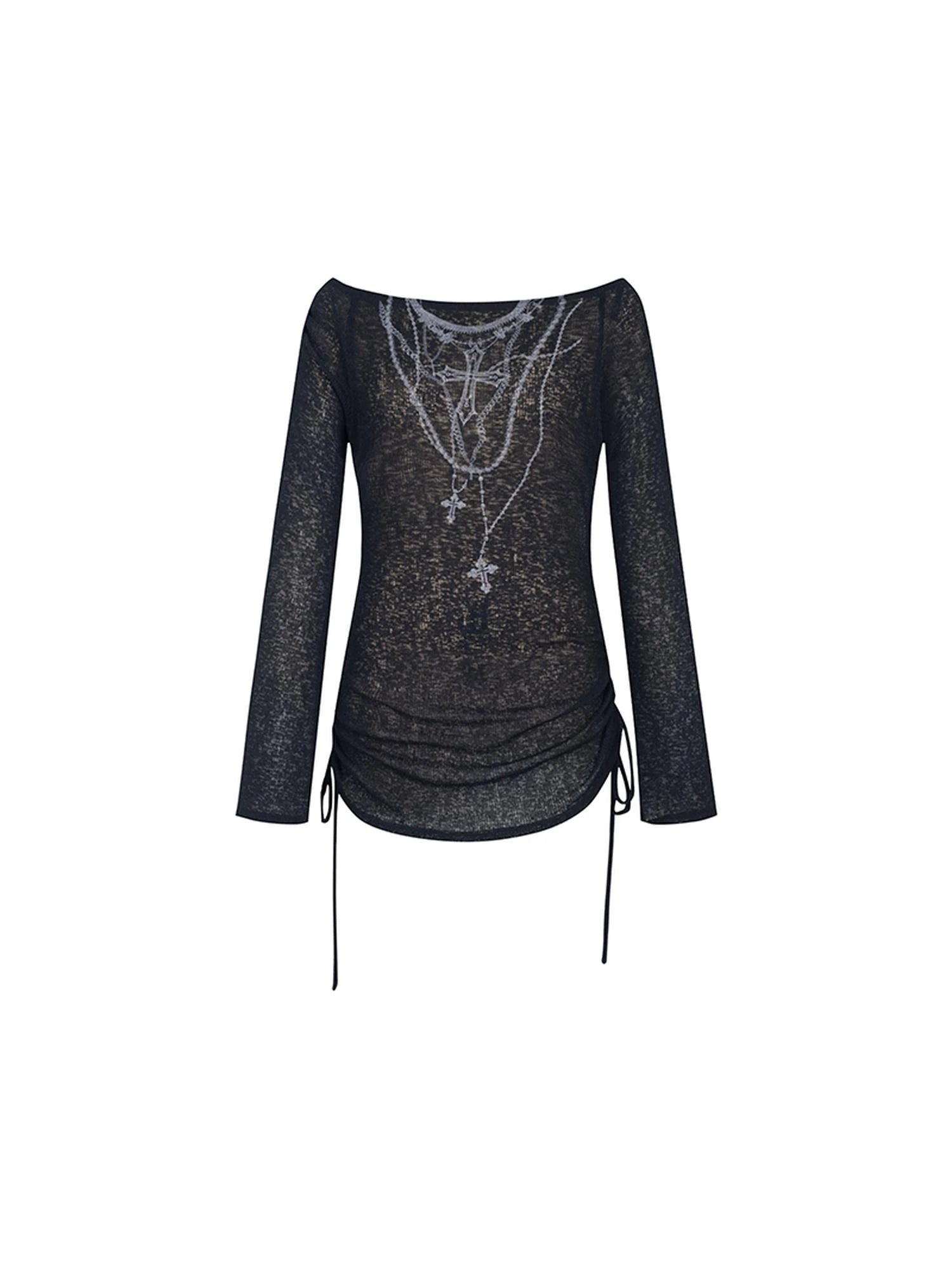 Black Sexy Off-Shoulder Long Sleeve T-Shirt For Women